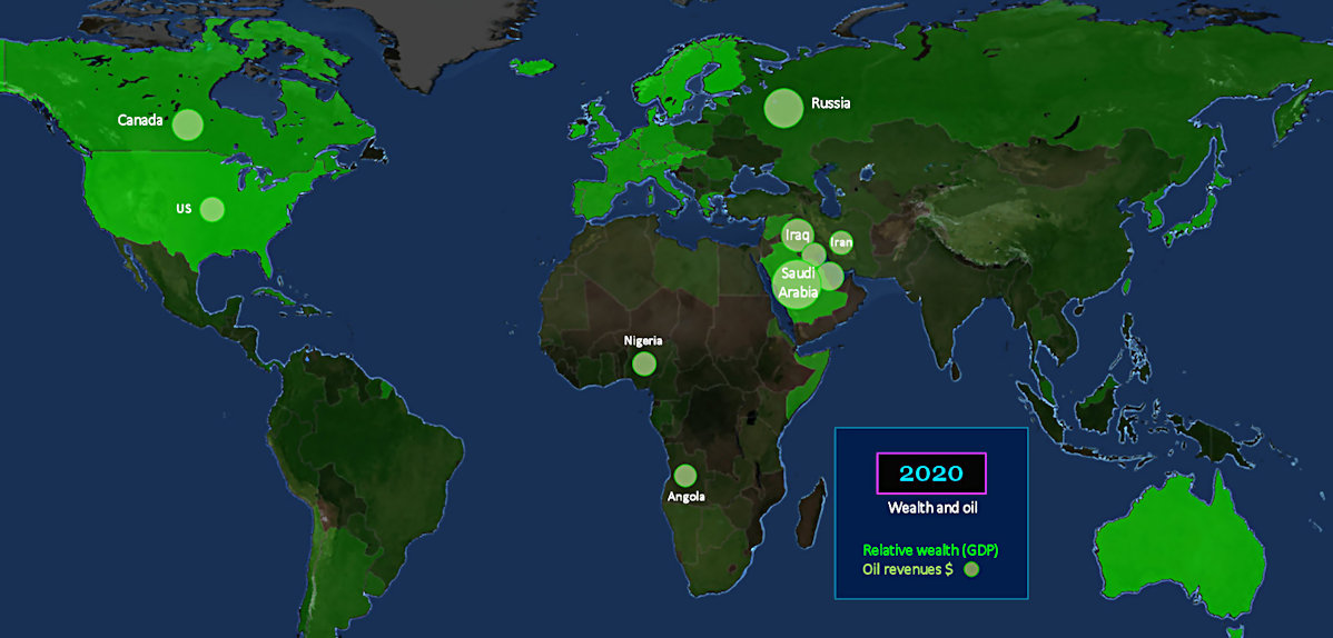 Global oil revenue, 2020 map